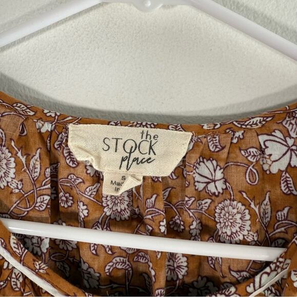 Stockplace The Label Amber Glow Brown Floral Ruffle Puff Sleeve Midi Dress Small - Picture 8 of 15